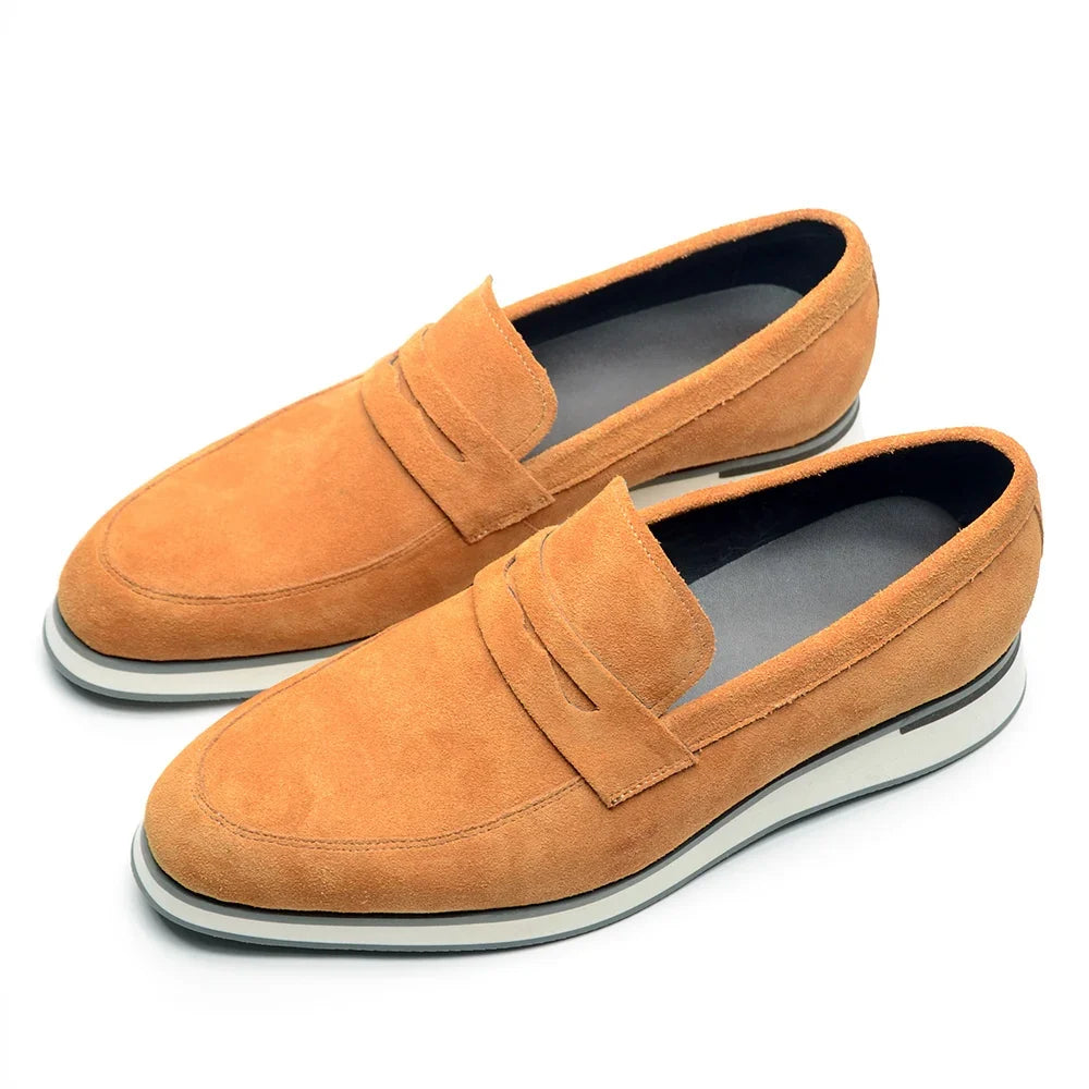 Classic Luxury Men's Cow Suede Penny Loafers | Genuine Leather Slip-on Casual Business & Social Flats
