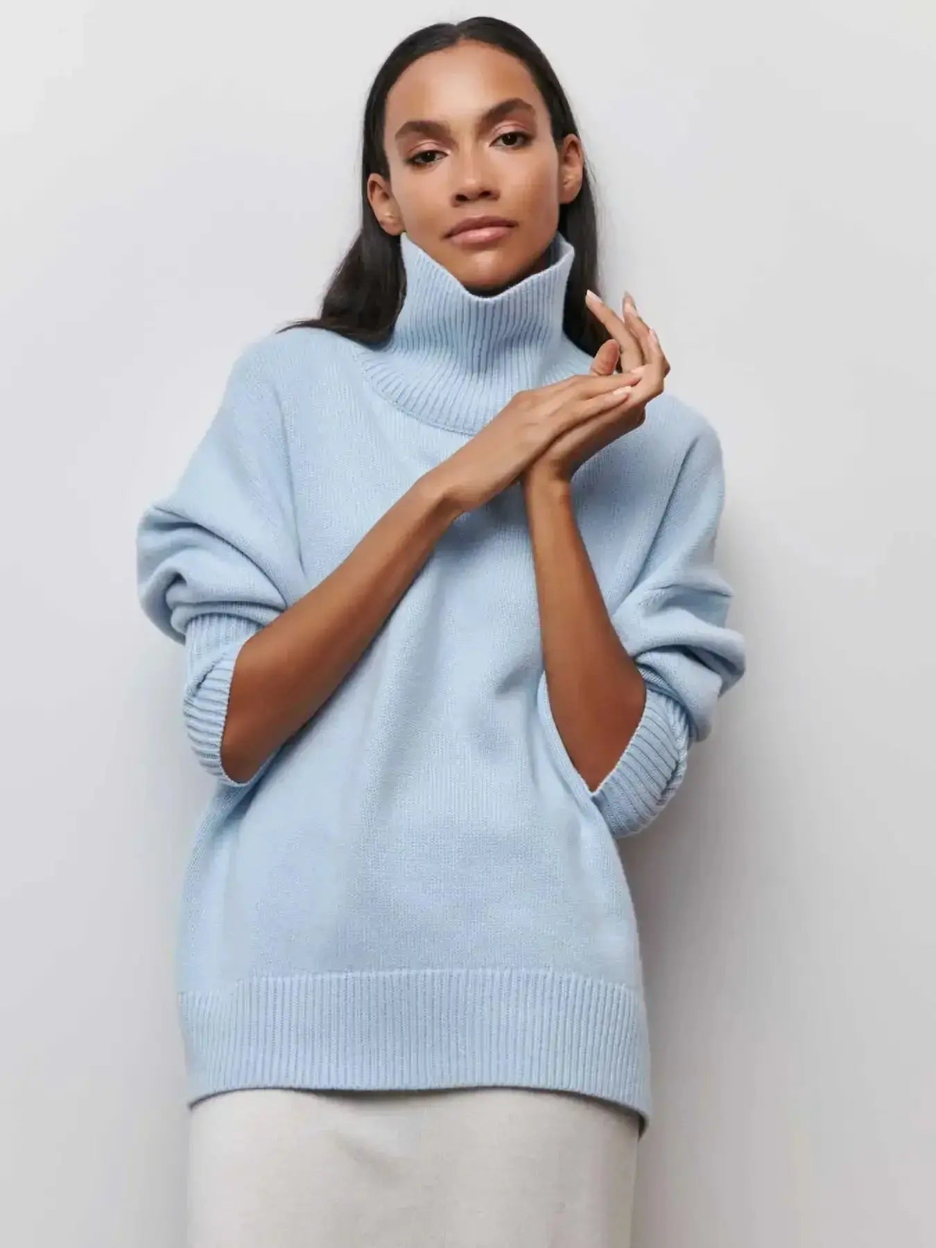 Elegant Oversized Black Turtleneck Sweater for Women