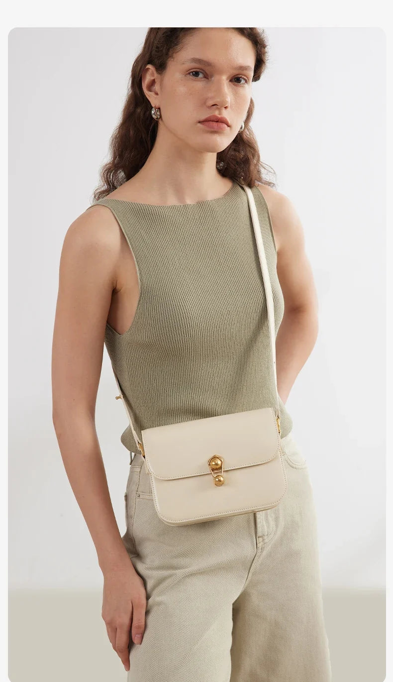 Women's Bag Luxury Brand | New Fashion Shoulder & Crossbody Square Bags (Designer Split Leather Tote Handbag with Lock)