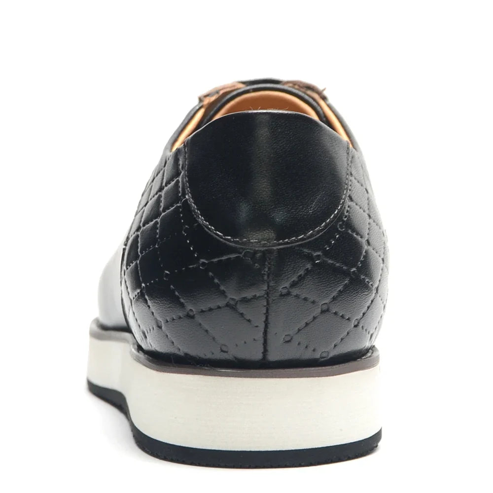 Europe 2024 Fall Luxury Men's Genuine Leather Plaid Casual Shoes | Black & Dark Brown Business Sneakers (Height Increasing)