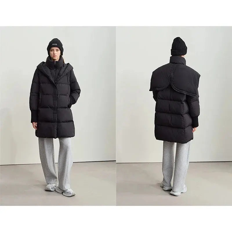 Magnetic Buckle Hooded Down Coat
