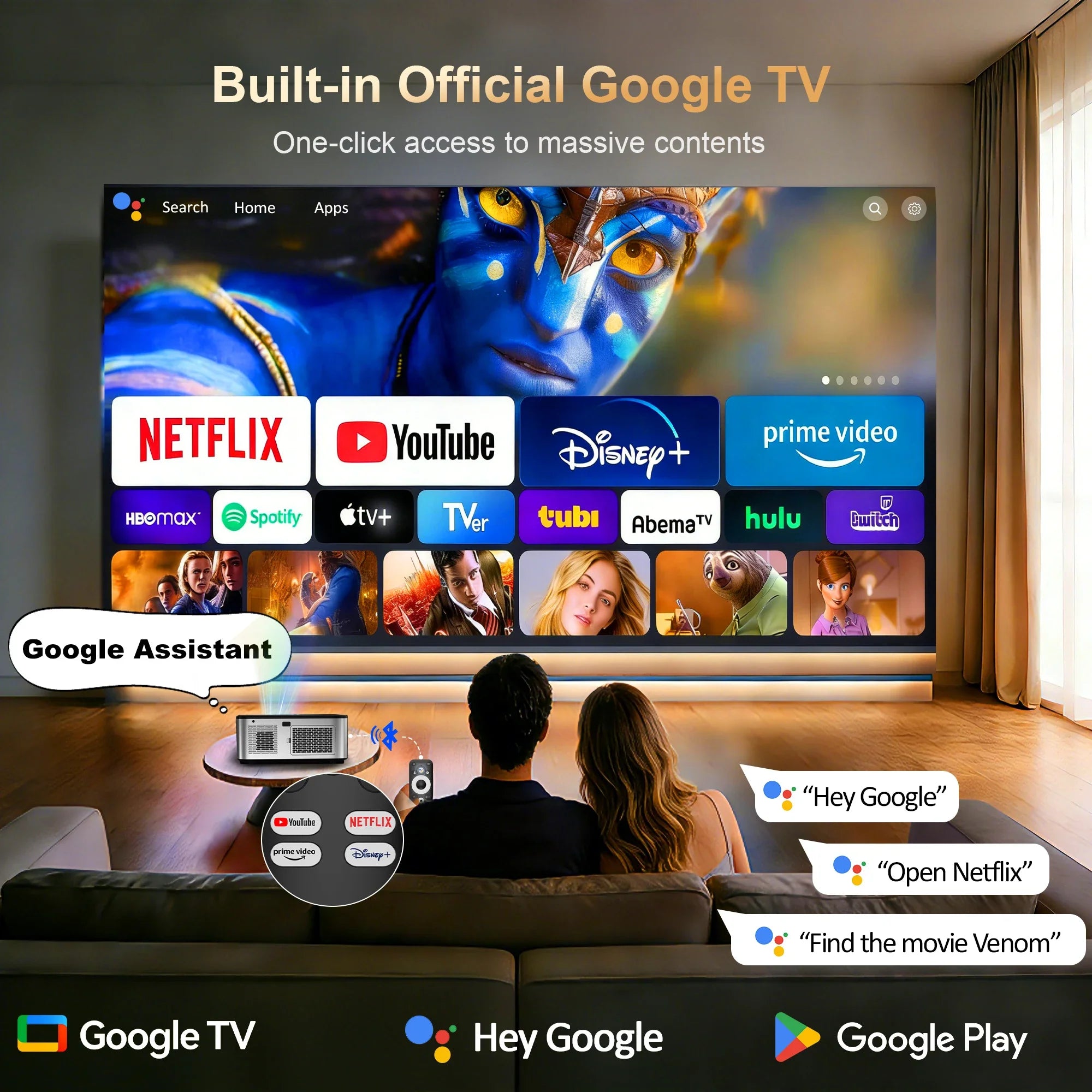 HORLAT T09MAX Google TV 4K Projector 40000Lumens WiFi6 BT5.2 Remote Auto Focus Native 1080P Full HD Home Theater Movie Projector