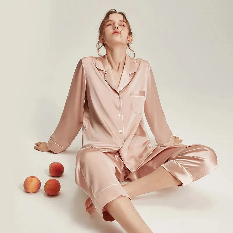 Real Silk Pajama Long Sleeve White Nightwear