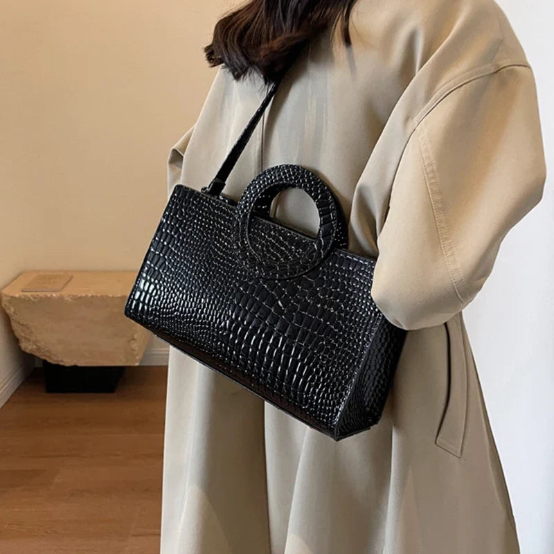 Luxury Crocodile Pattern Women's Handbag | Fashion Shoulder & Crossbody Bag (Famous Brand Designer PU Leather, Large Capacity)