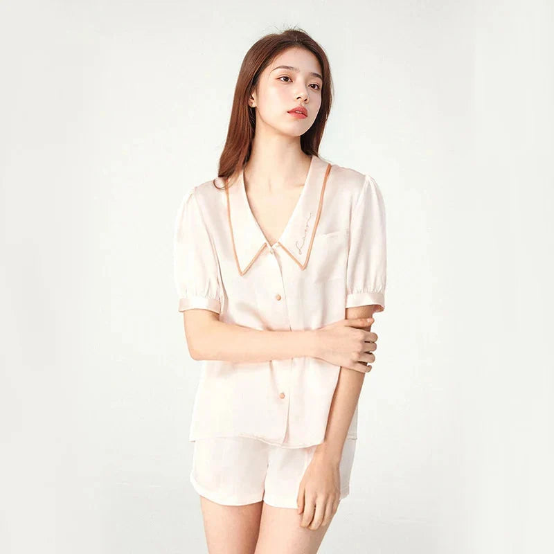 French Style Elegant Real Silk Women’s Pajama Set French Style