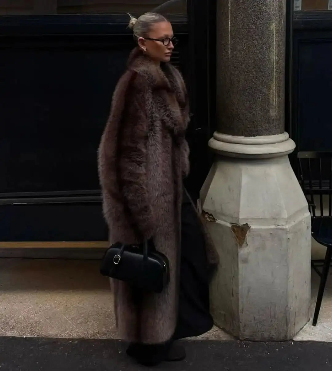 Women's Faux Fur Lapel Coat