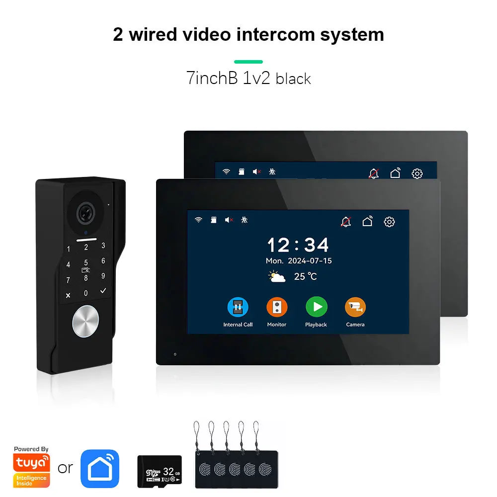ANJIELO 2-Wire Video Door Phone with TUYA App IC Card PIN Unlock 24 IP Camera Support Smart Video Intercom System for Home 1080P