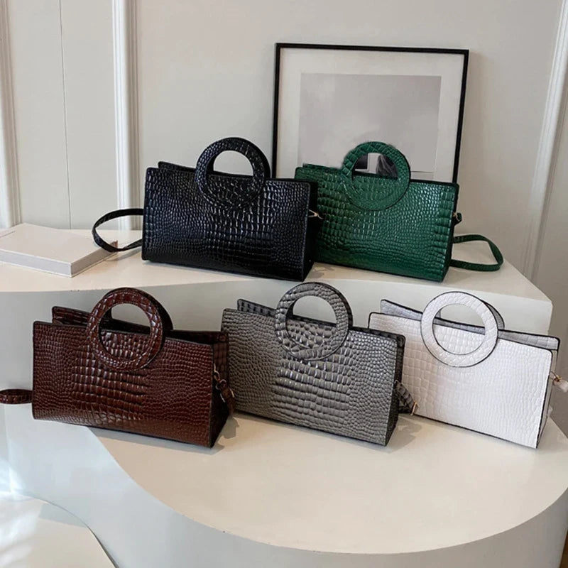 Luxury Crocodile Pattern Women's Handbag | Fashion Shoulder & Crossbody Bag (Famous Brand Designer PU Leather, Large Capacity)