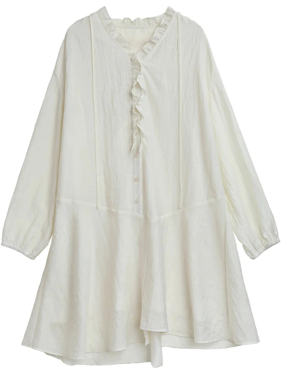 Women’s V-Neck Ruffled Long Sleeve Dress Casual