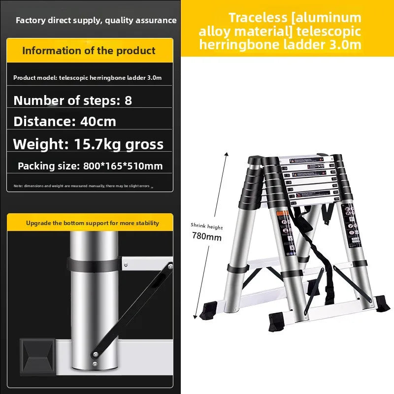 Aluminum Telescopic Folding 3 Step Ladder Step Stool Home Kitchen Garden Portable Lightweight Safety Lock Multipurpose Household