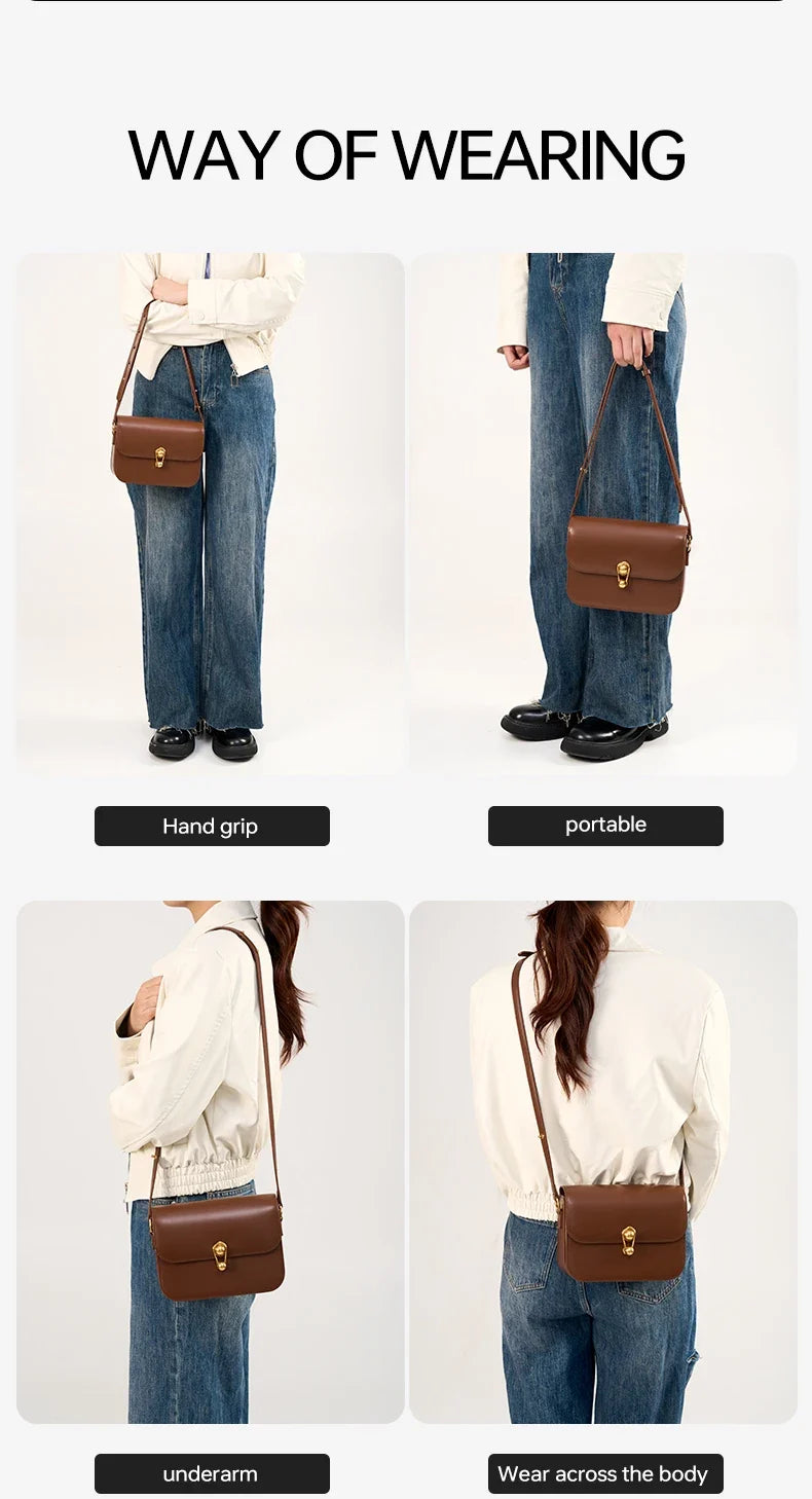 Women's Bag Luxury Brand | New Fashion Shoulder & Crossbody Square Bags (Designer Split Leather Tote Handbag with Lock)