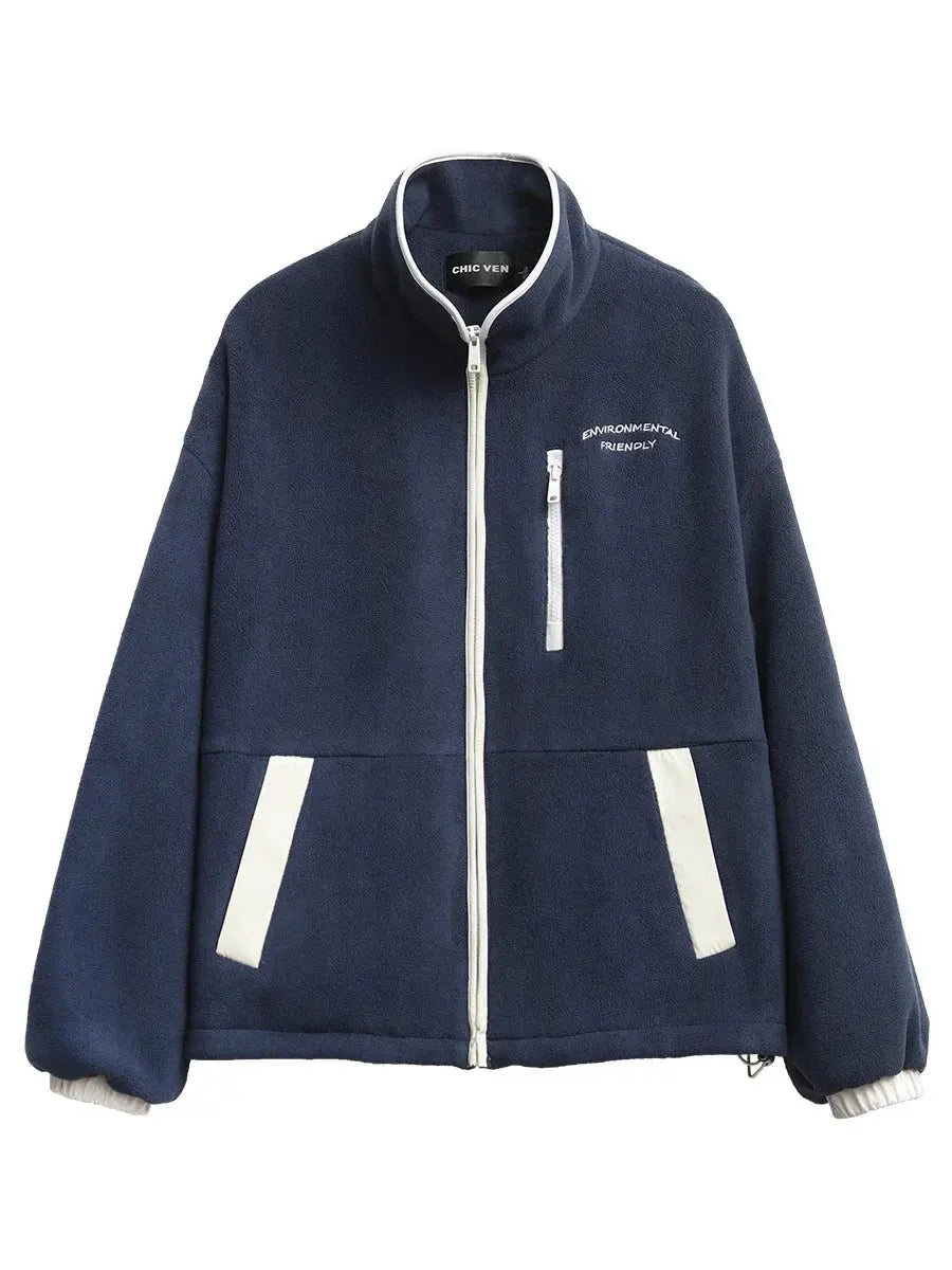 Women's Fleece Jacket with Stand-Up Collar