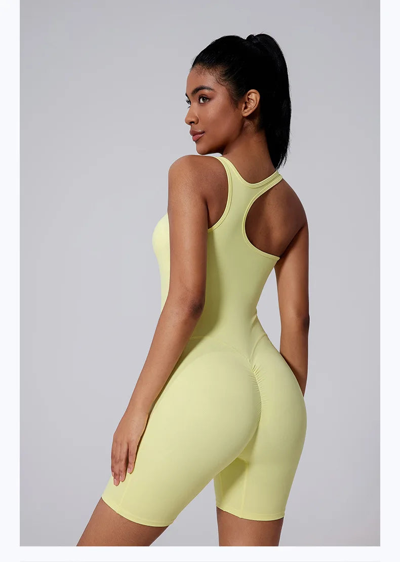 Women's Short Tracksuit One-Piece Sportswear Gym Workout Clothes Fitness Jumpsuit Stretch Bodysuit Yoga Suit Sports Playsuit