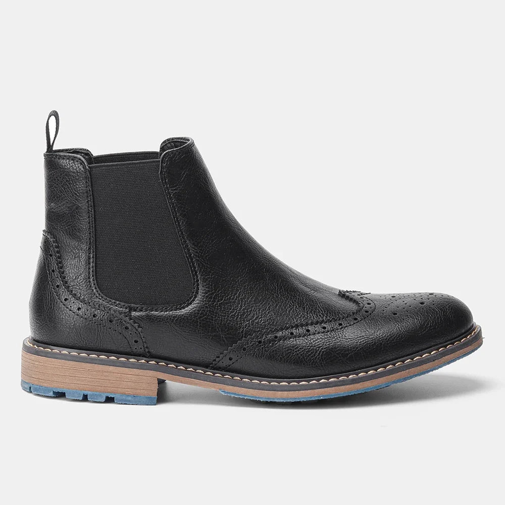 Brogue Chelsea Men's Boots | American Style Comfortable Fashion Leather Boots (Low Heel)