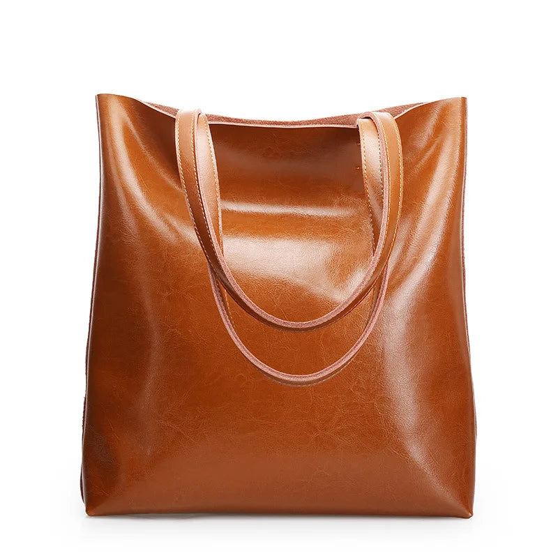 Real Genuine Leather Women's Shoulder Bags | Large Capacity Female Fashion Office Retro Handbag (Cow Leather, Big Bags for Women)