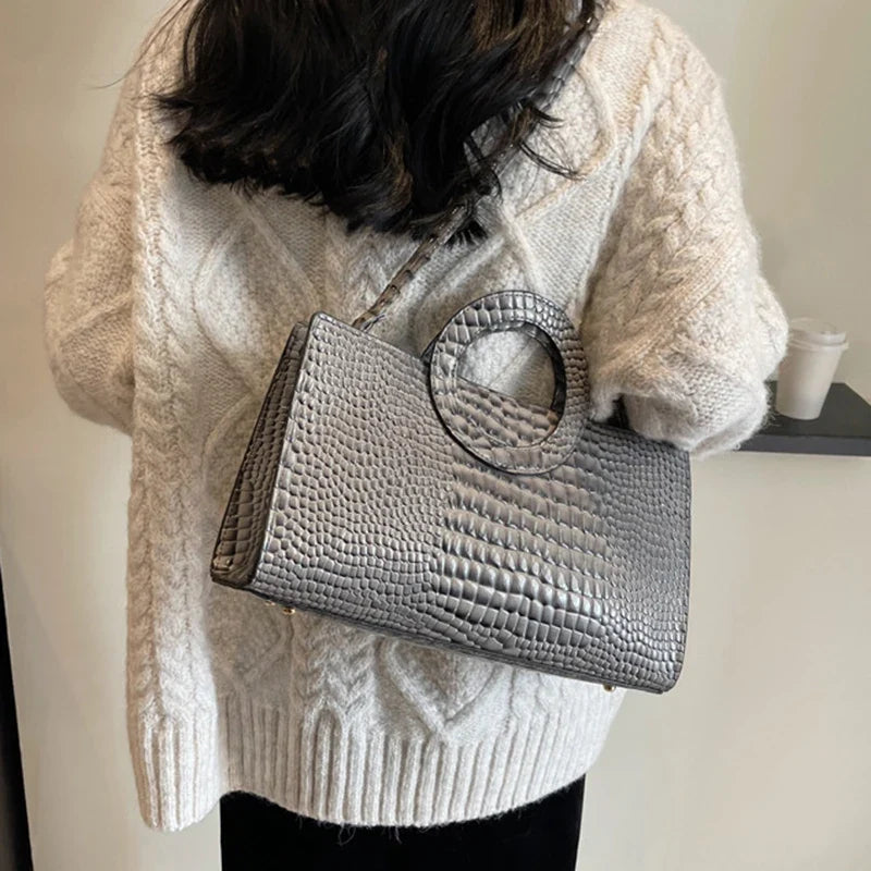 Luxury Crocodile Pattern Women's Handbag | Fashion Shoulder & Crossbody Bag (Famous Brand Designer PU Leather, Large Capacity)