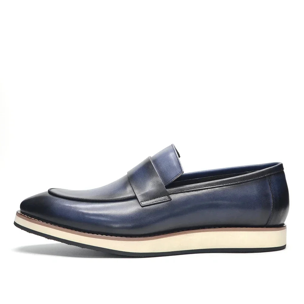 Luxury Men's Duotone Plain Toe Oxfords | Real Leather Wingtip Brogue Casual Dress Shoes (Height Increasing)