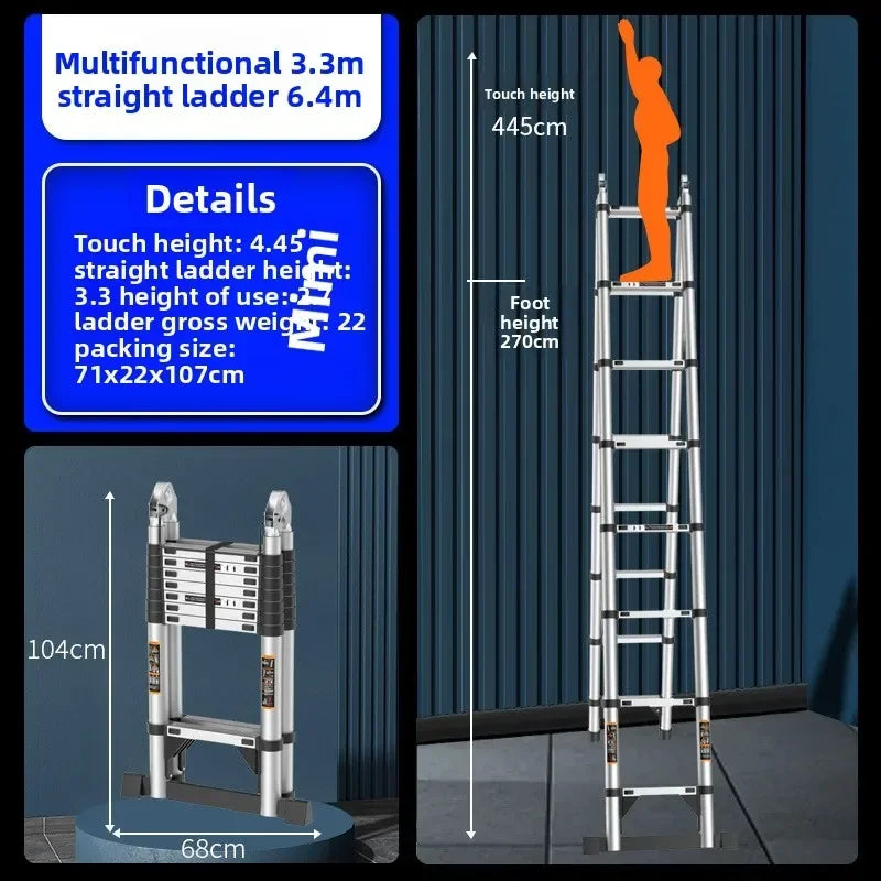 Stainless steel telescopic ladder thickened straight ladder folding herringbone ladder portable household ladder