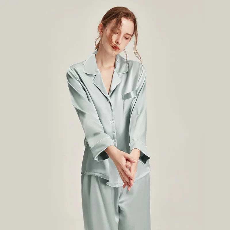 Real Silk Pajama Long Sleeve White Nightwear