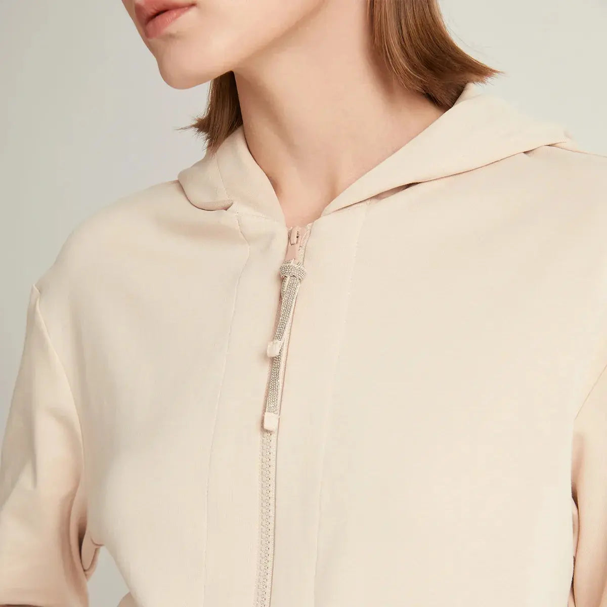 High Quality Cotton Cropped Zip Hoodie for Women