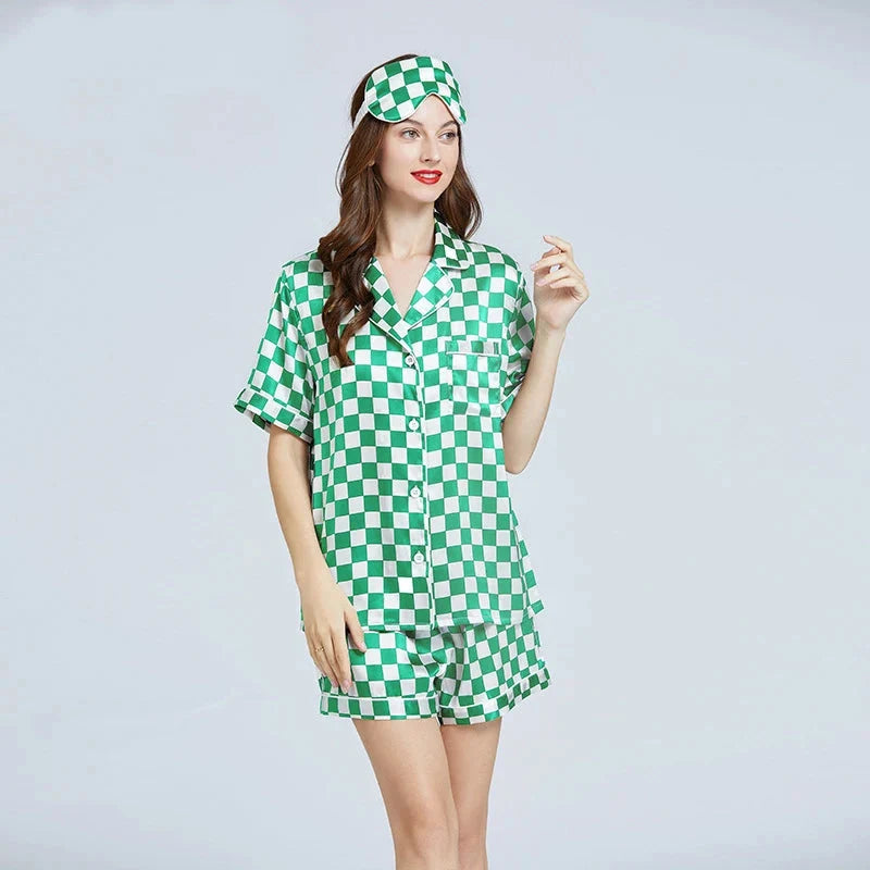Women’s Checkerboard Mulberry Silk Pajama Set