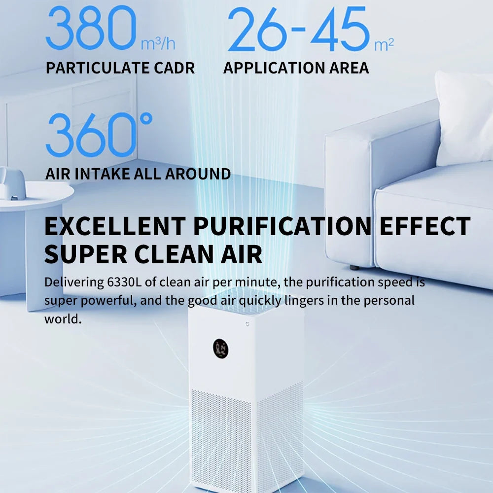 MIJIA Smart Air Purifier 4 Lite LED Display Quadruple Purification Aldehyde Removal Home Air Ionizer 35.8dB(A) Low noise