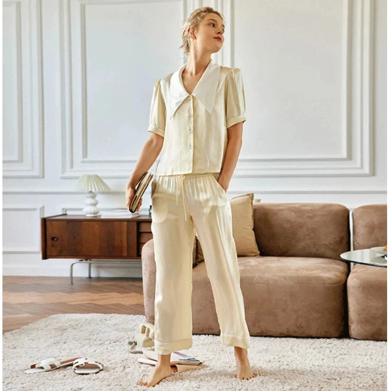 Mulberry Silk Pajama Set Short Sleeve Summer Loungewear