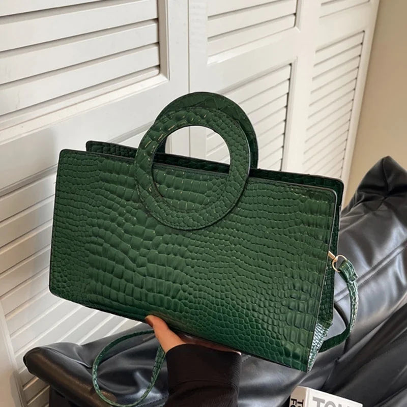 Luxury Crocodile Pattern Women's Handbag | Fashion Shoulder & Crossbody Bag (Famous Brand Designer PU Leather, Large Capacity)