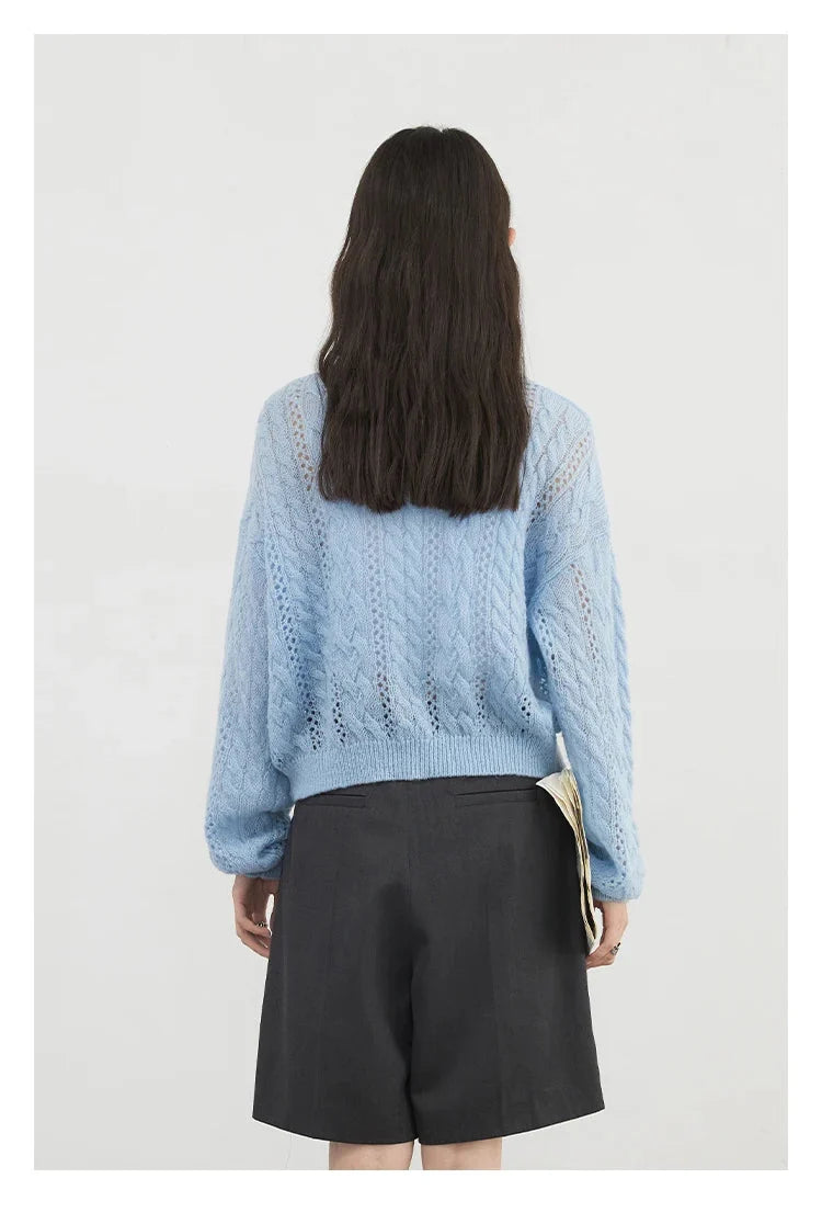 Mohair Hollow Knit Cardigan Loose Casual Short Jumper