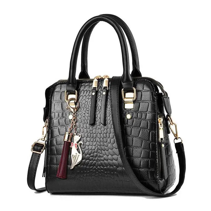 Luxury Crocodile Pattern Handbag for Women | Winter New PU Leather Tassel Shoulder Bag (Brands Design Handle Bag, Lady Purse)
