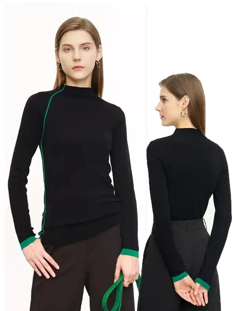 Minimalist Autumn Patchwork Pullover Sweater for Women