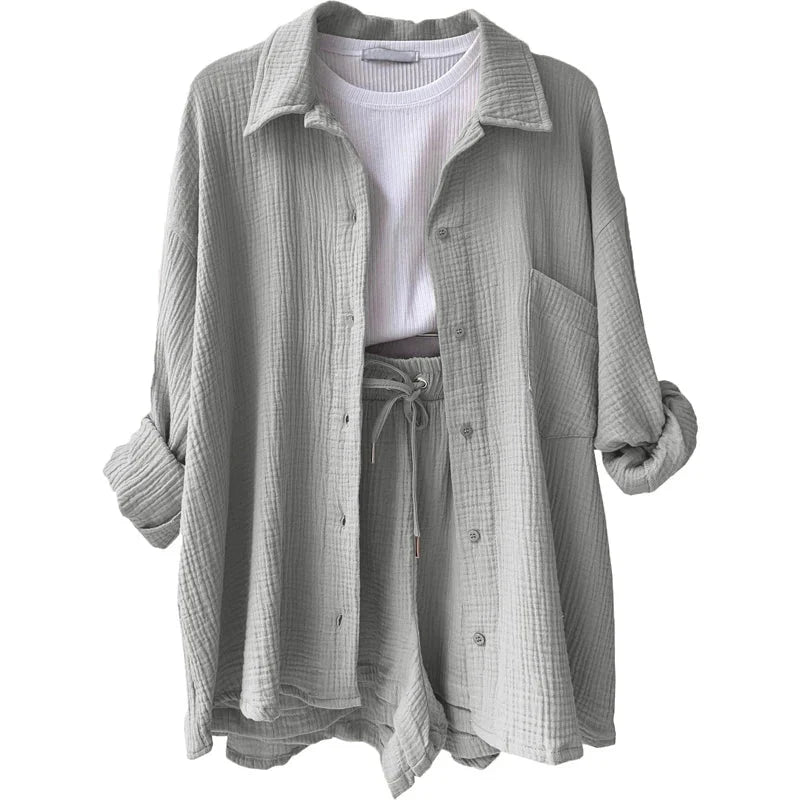 Women’s 2-Piece Cotton Gauze Pajama Set Summer Sleepwear