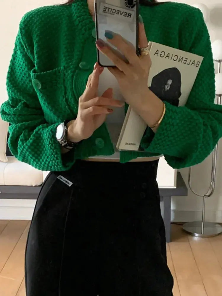 Women's Short Knit Cardigan Sweater Coat.