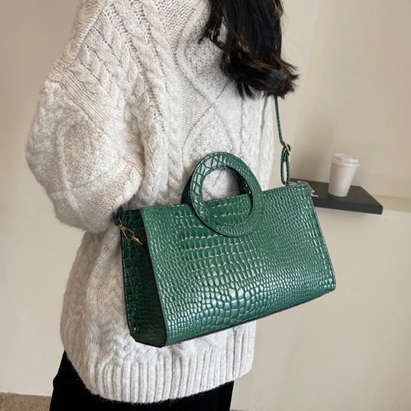 Luxury Crocodile Pattern Women's Handbag | Fashion Shoulder & Crossbody Bag (Famous Brand Designer PU Leather, Large Capacity)