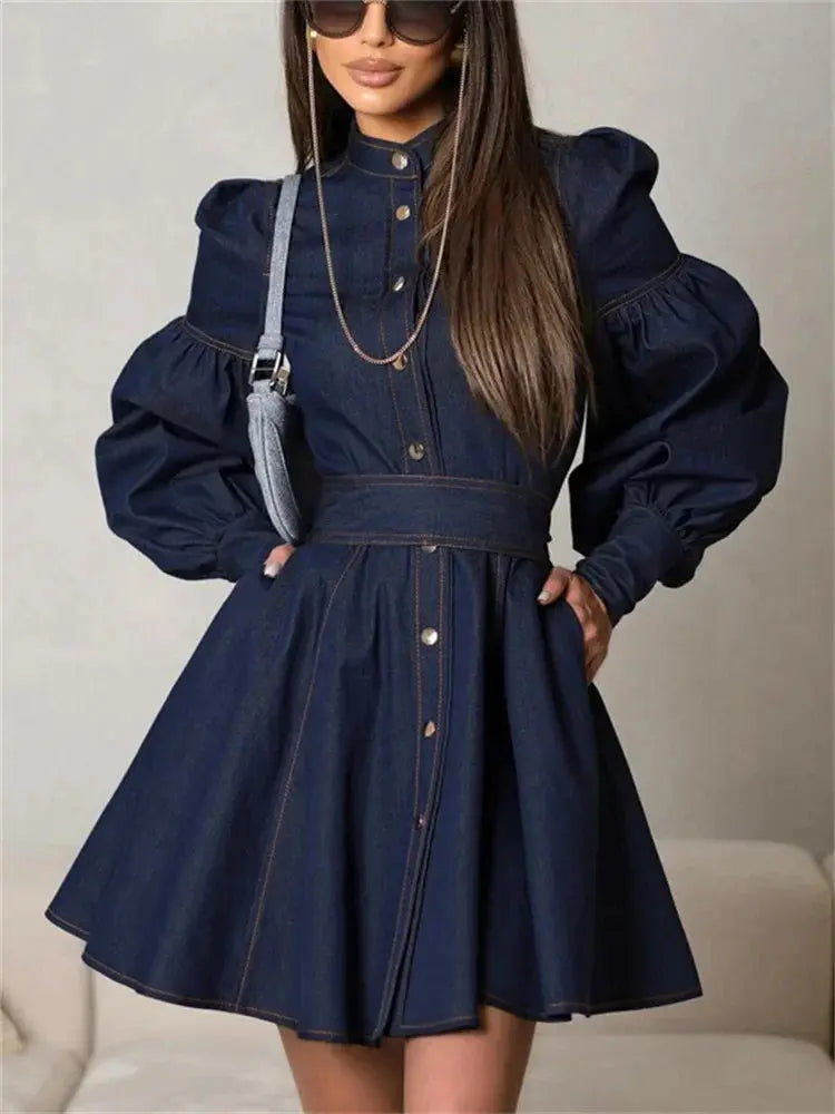 Lace-Up Patchwork Denim Mini Dress
