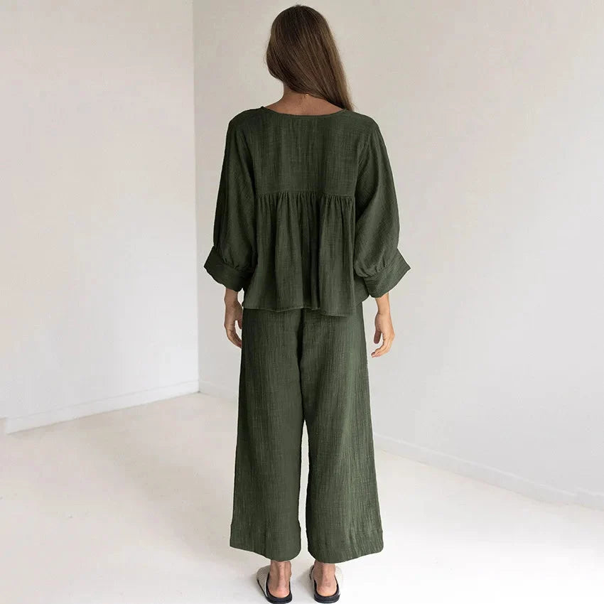 Women's Pajamas Cotton 2-Piece Set V-Neck