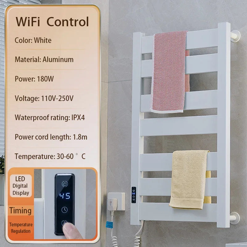 WiFi Smart Electric Heating Towel Rack Bath Towel Drying Cooling Rack Electric Bath Towel Clothes Dryer Heating Heater Bathroom