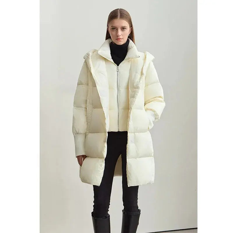 Magnetic Buckle Hooded Down Coat