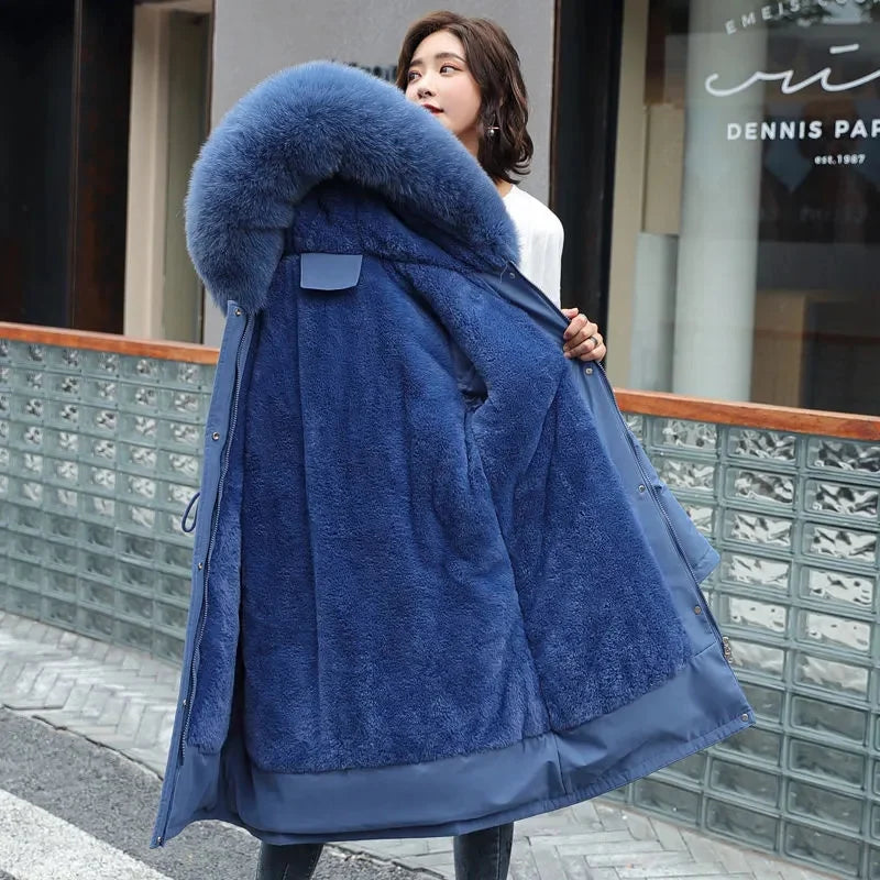Women Winter Parka – Hooded Fur Collar Thick Warm Long Coat