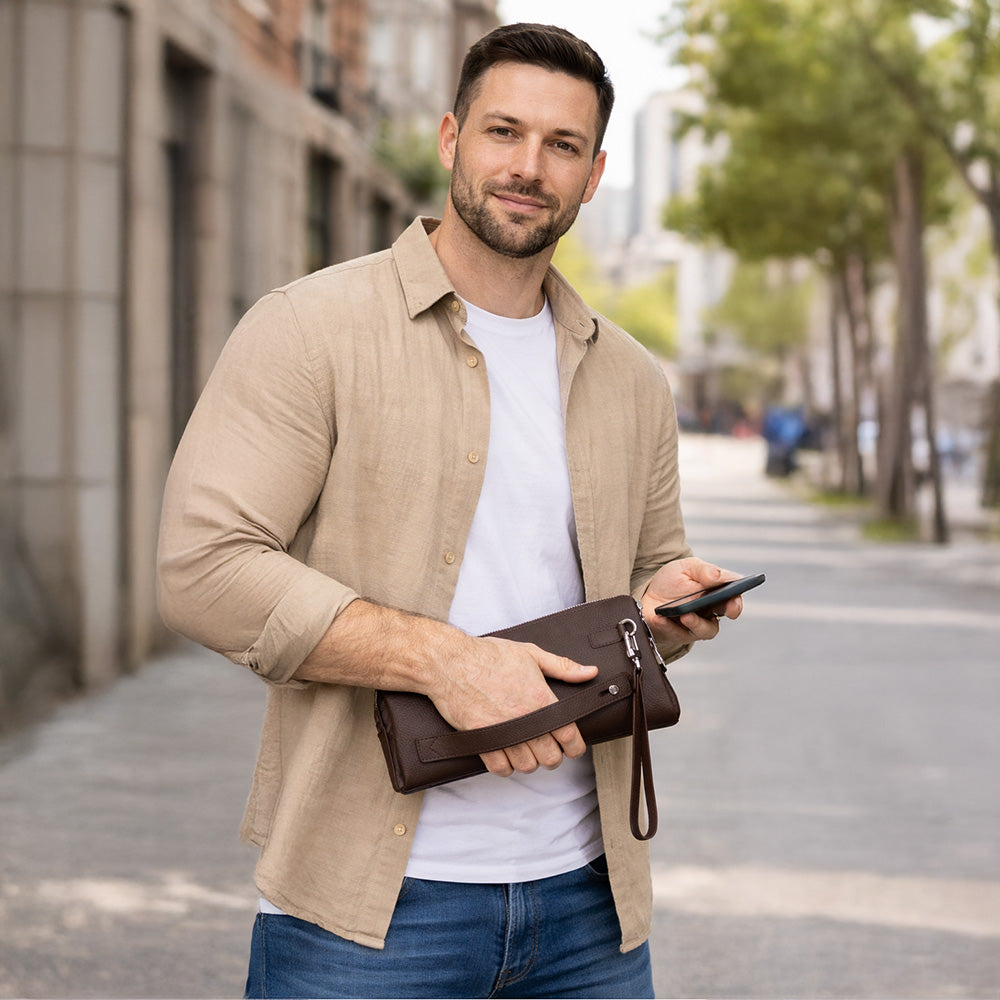 Lupus Leather Clutch Bag – Genuine Leather Wrist Clutch for Men & Women for Everyday Elegance | Minimal & Handcrafted