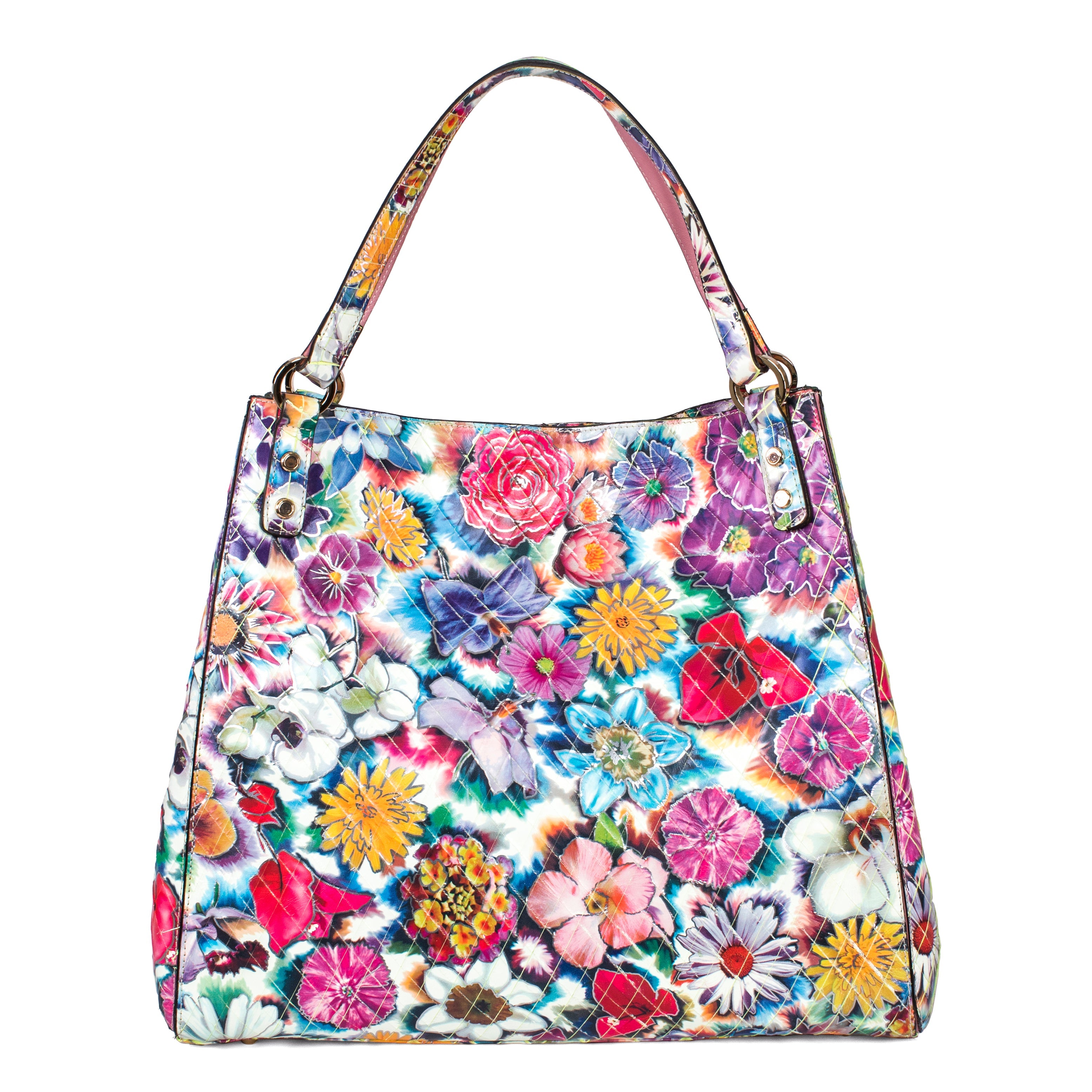 Large Floral Leather Tote Bag