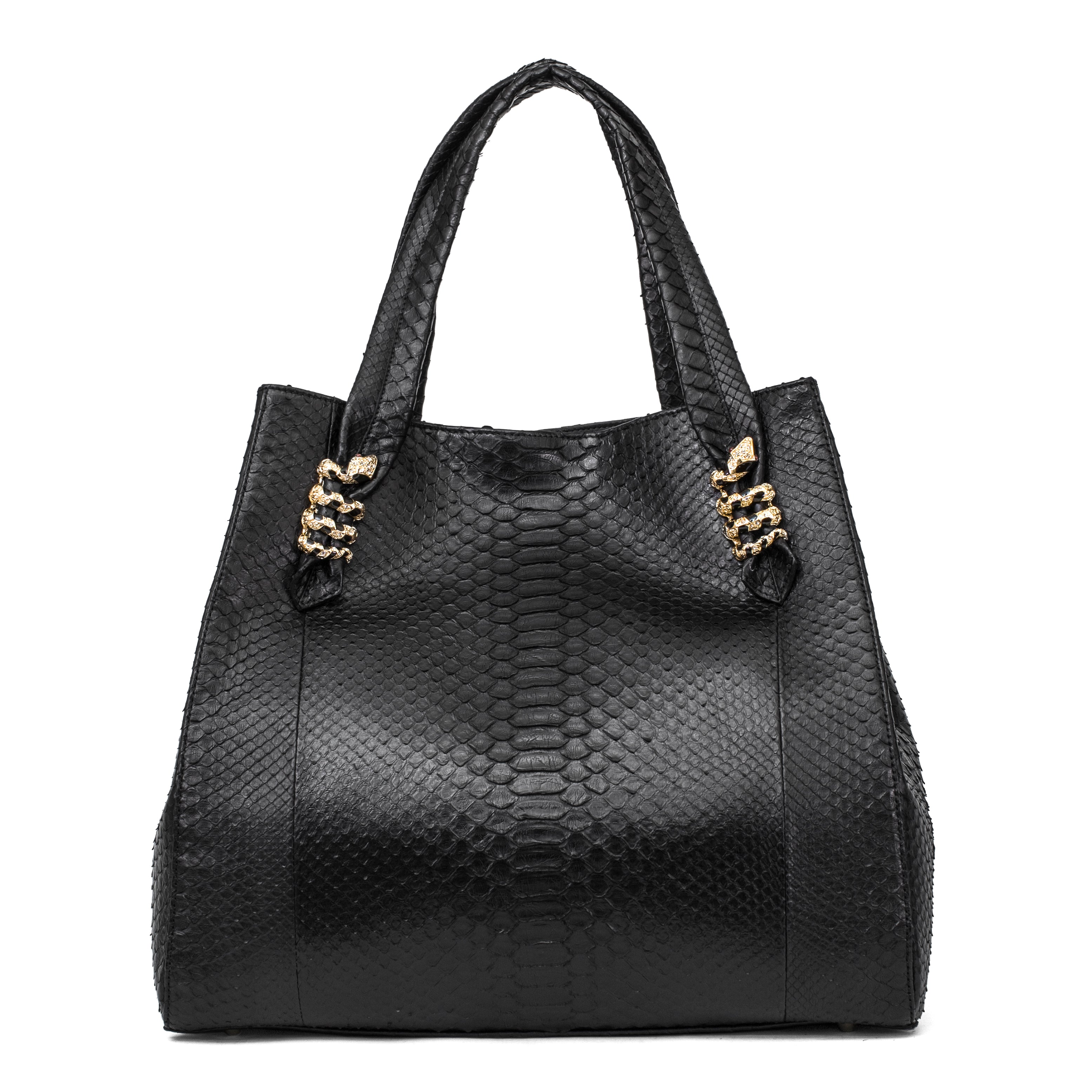 Large Black Python Shopper Bag