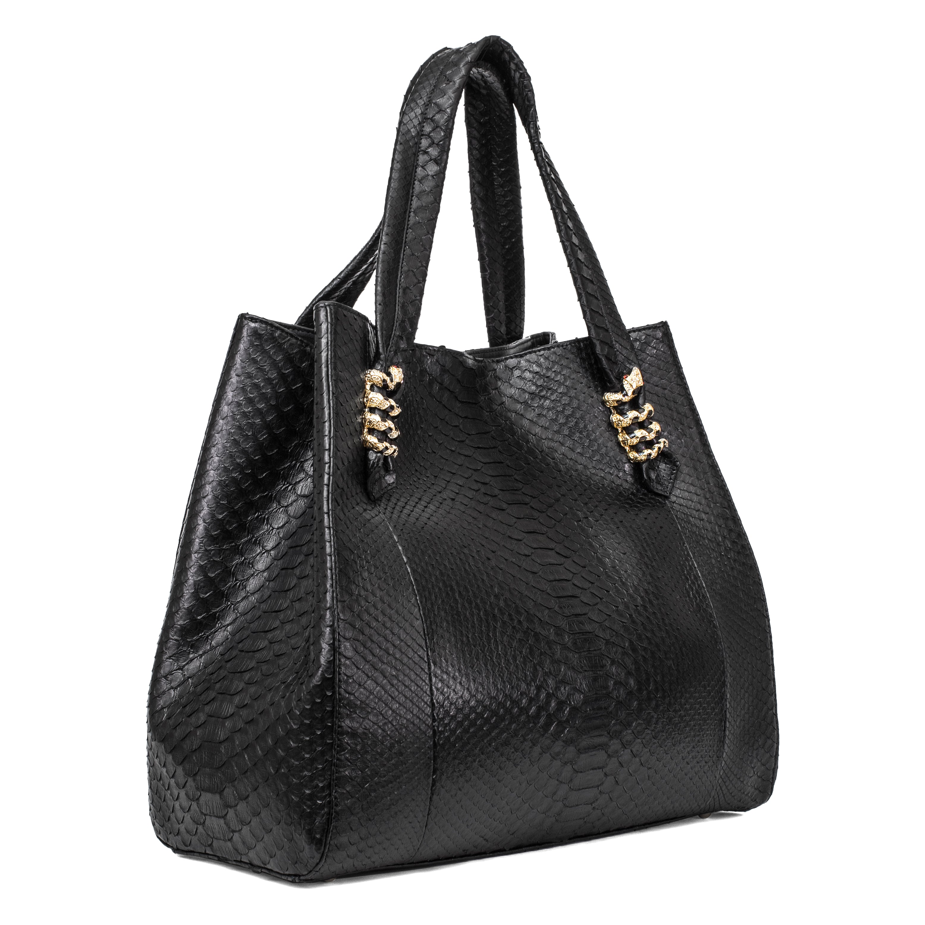 Large Black Python Shopper Bag