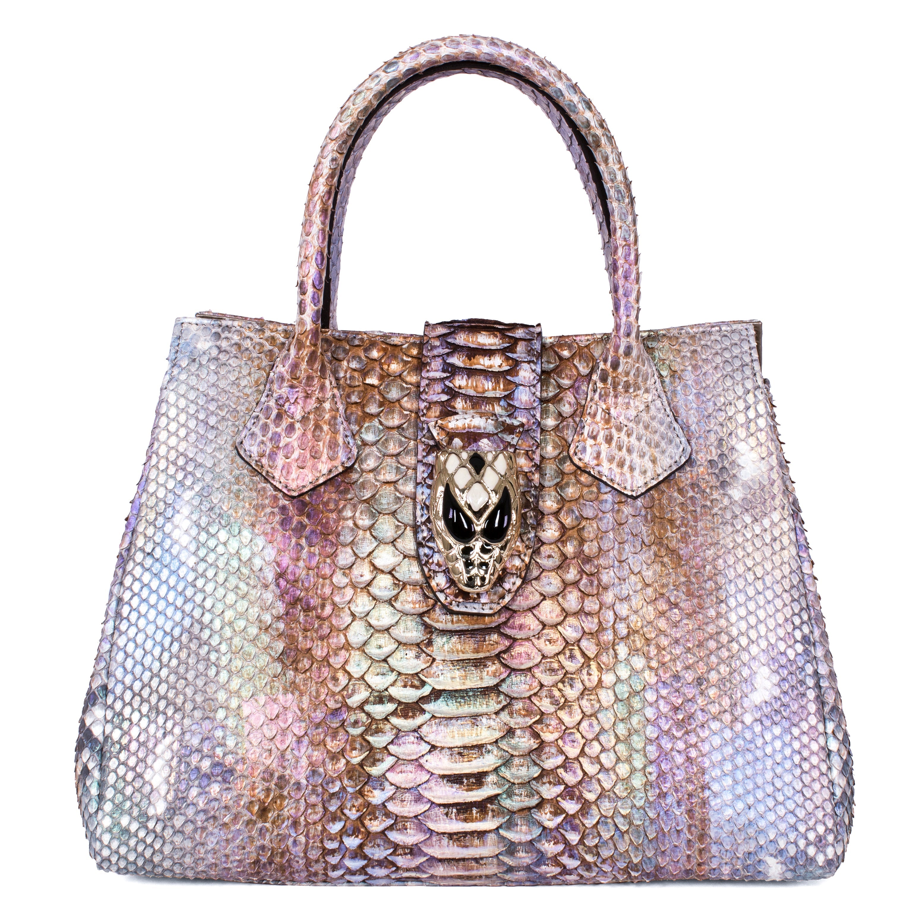 Iridescent Python Bag with Snake Head Accessory