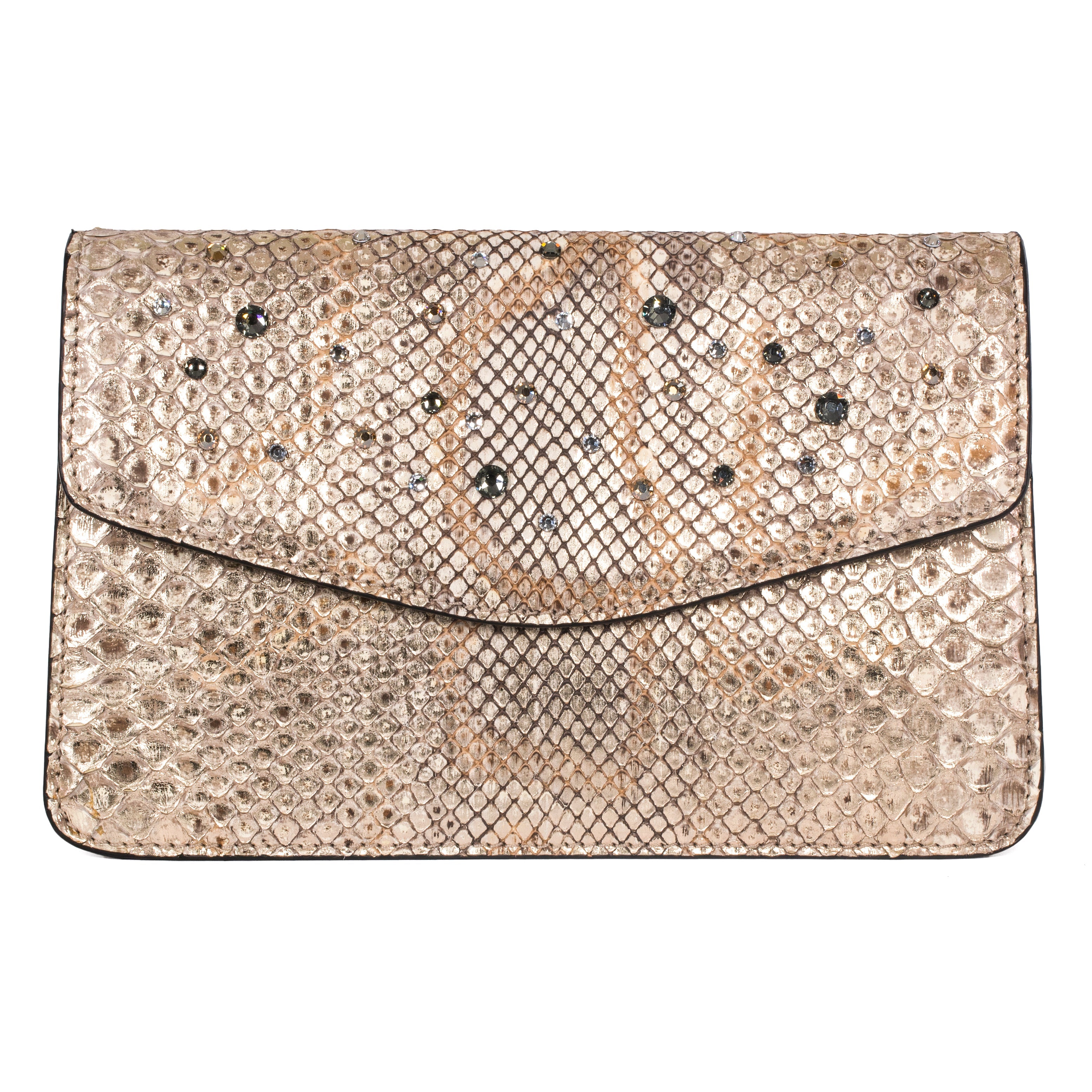 Silver and Gold Python Clutch With Swarovski Crystals