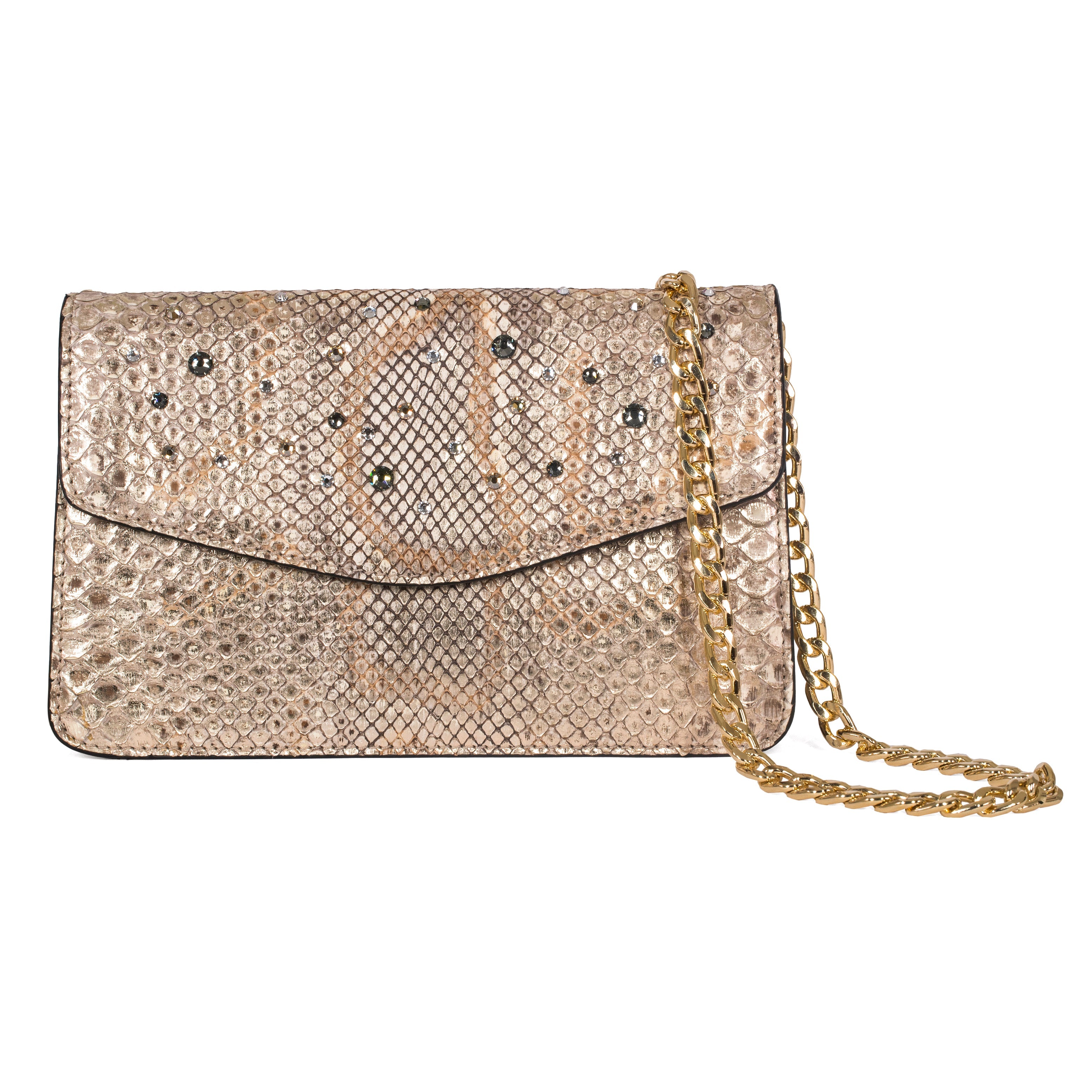 Silver and Gold Python Clutch With Swarovski Crystals