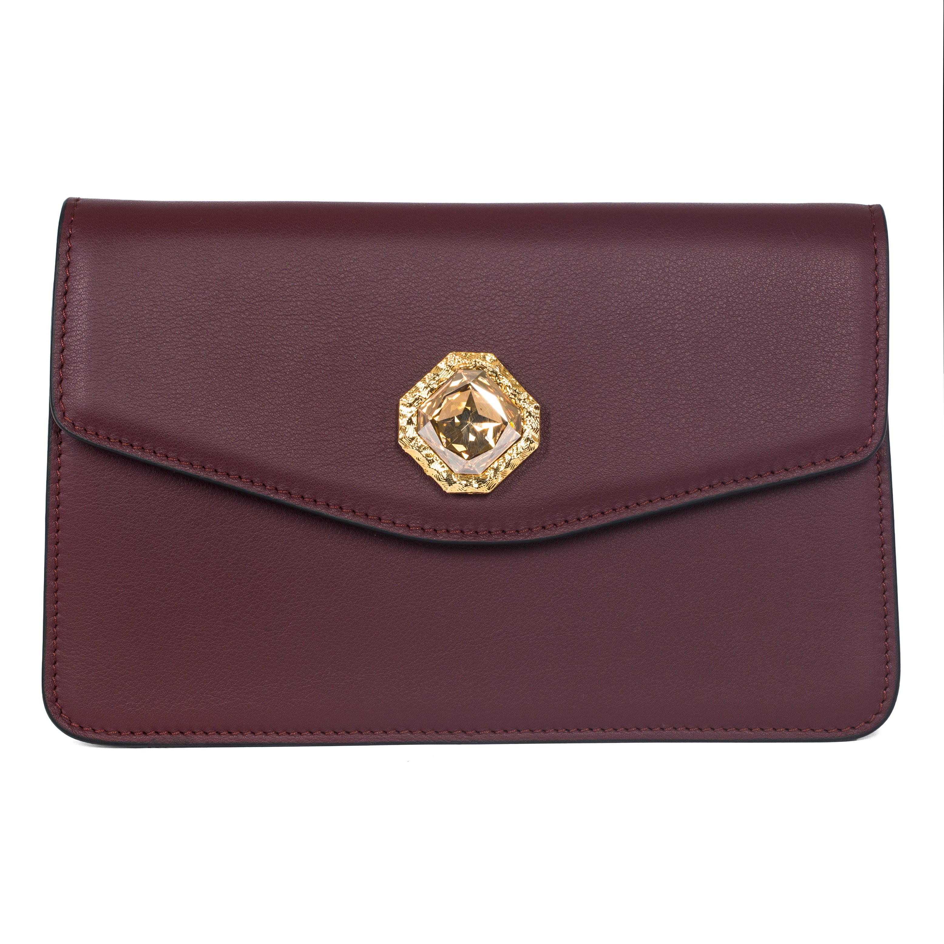 Bordeaux Leather Clutch  With Custom Swarovski Stone