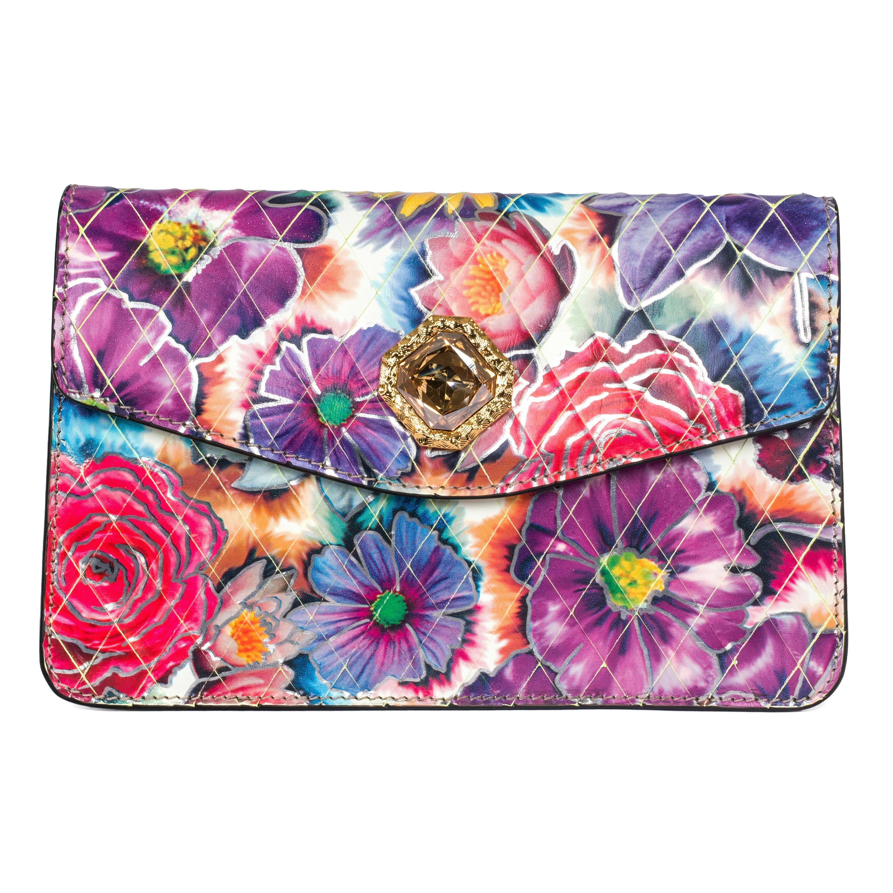 Floral Leather Clutch  With Custom Swarovski Stone