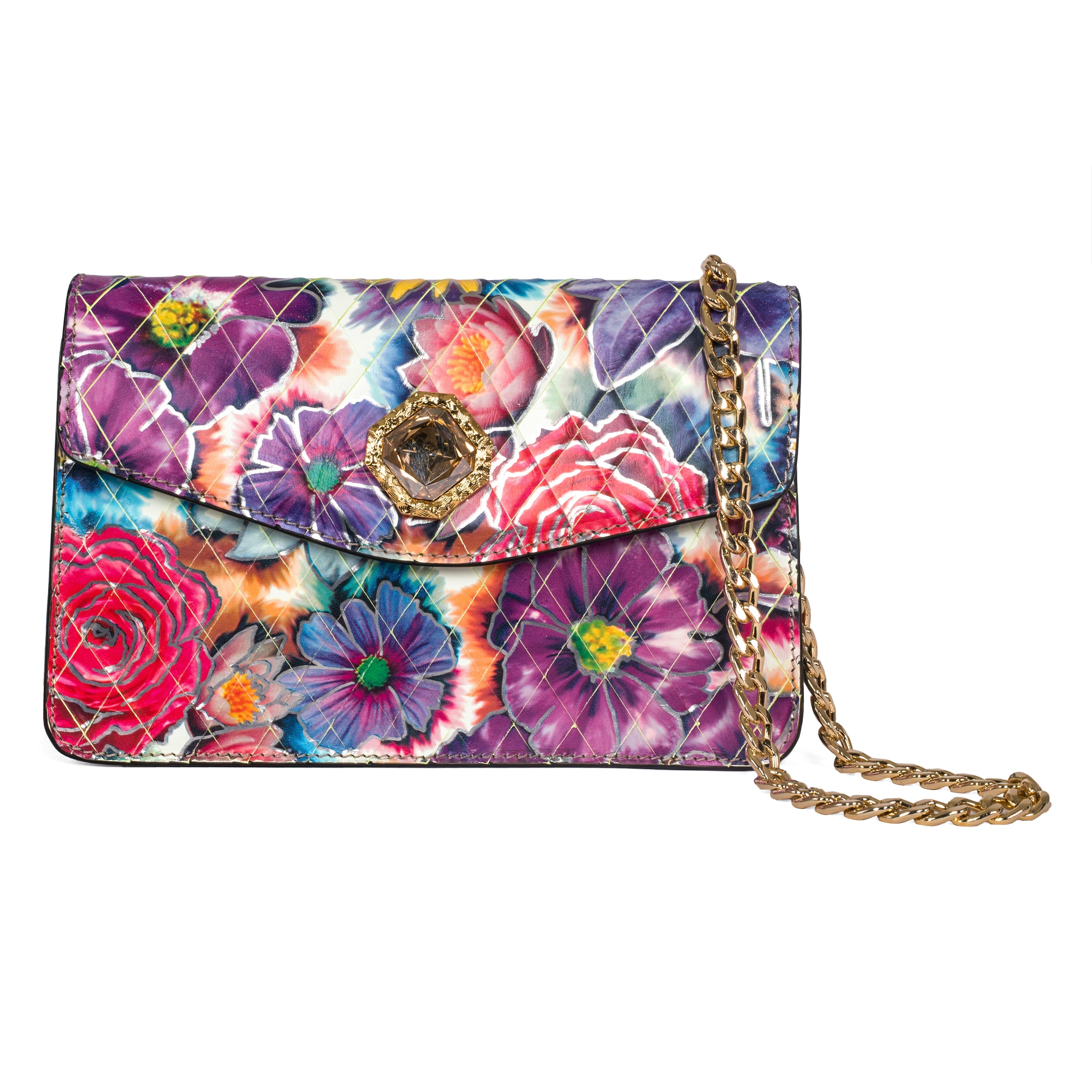 Floral Leather Clutch  With Custom Swarovski Stone