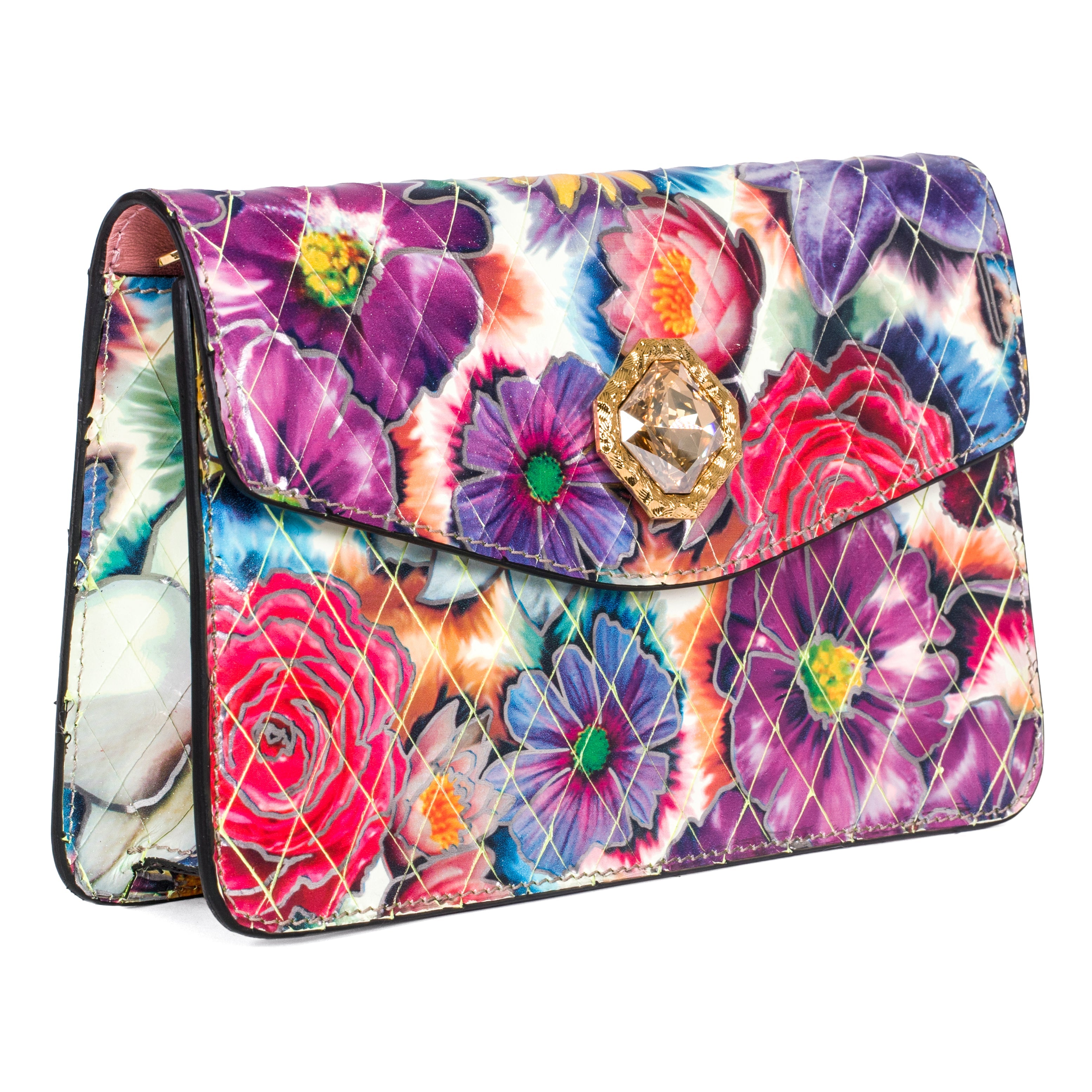 Floral Leather Clutch  With Custom Swarovski Stone
